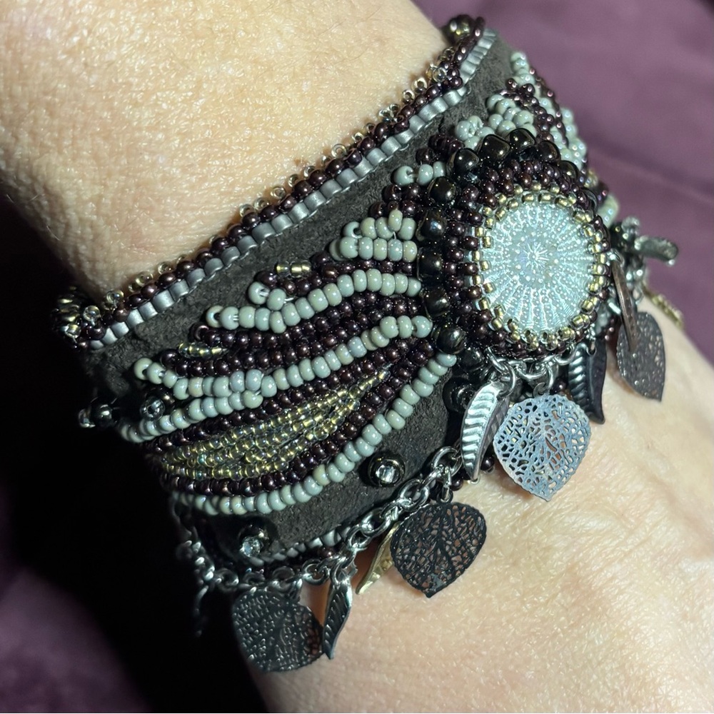 Bohemian Beaded Bracelet with Leaf Charms